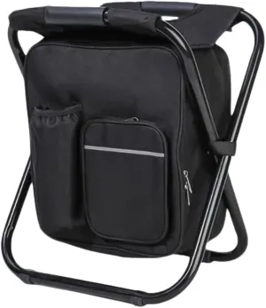 Backpack Cooler Chair Fishing Chairs Folding Camping Stool with 18l Integrated Cooler Bag, Portable Backpack Stool Beach Chair Stools, Lightweight Foldable Foot Rest 275 Lbs Max Load(Black)