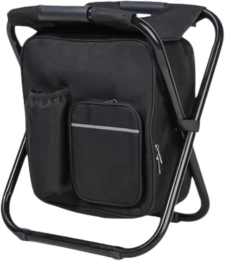 Backpack Cooler Chair Fishing Chairs Folding Camping Stool with 18l Integrated Cooler Bag, Portable Backpack Stool Beach Chair Stools, Lightweight Foldable Foot Rest 275 Lbs Max Load(Black)