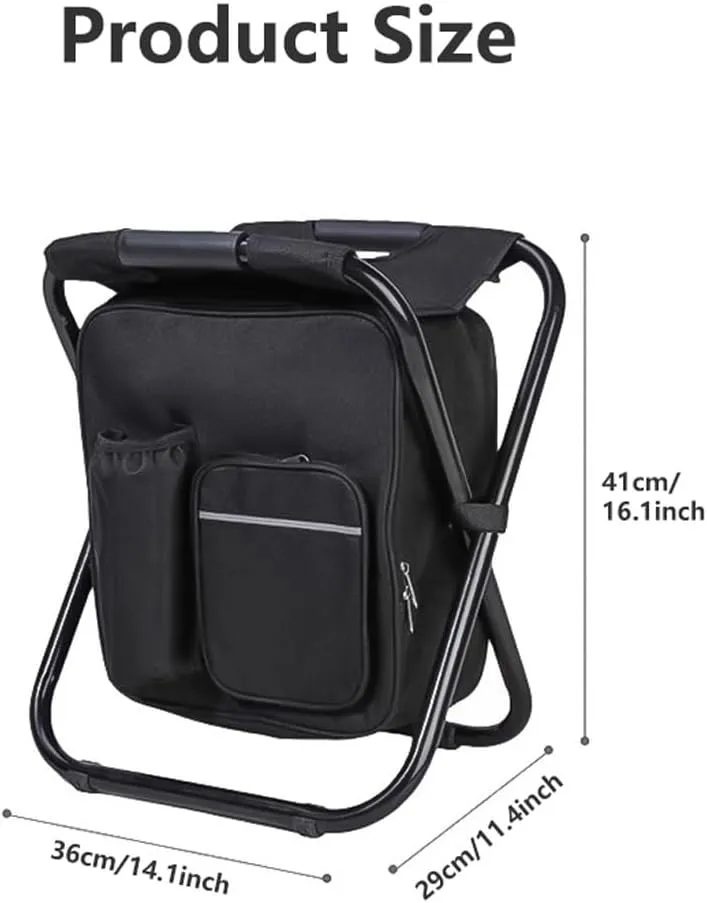 Backpack Cooler Chair Fishing Chairs Folding Camping Stool with 18l Integrated Cooler Bag, Portable Backpack Stool Beach Chair Stools, Lightweight Foldable Foot Rest 275 Lbs Max Load(Black)