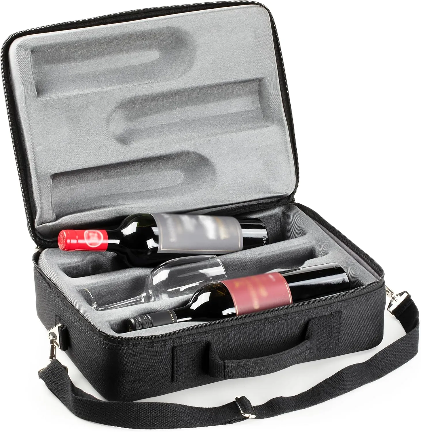 Bag Carrying 3 Bottles of Wine for Travel. Wine Bottles Are UNBREAKABLE When Wine Carrier Bag Is Dropped from Up To 6 Feet. Black Color.