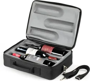 Bag Carrying 3 Bottles of Wine for Travel. Wine Bottles Are UNBREAKABLE When Wine Carrier Bag Is Dropped from Up To 6 Feet. Black Color.