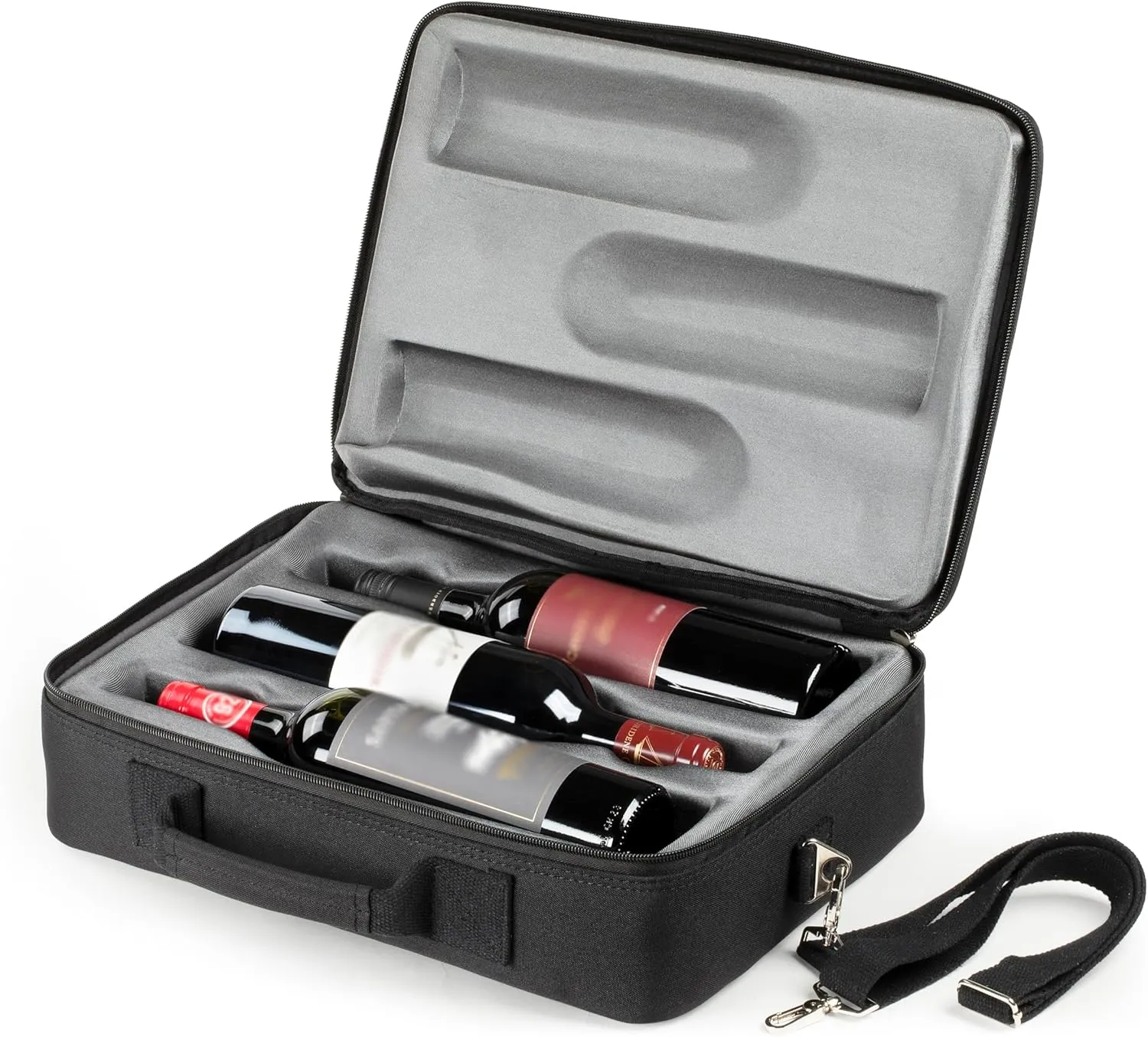 Bag Carrying 3 Bottles of Wine for Travel. Wine Bottles Are UNBREAKABLE When Wine Carrier Bag Is Dropped from Up To 6 Feet. Black Color.