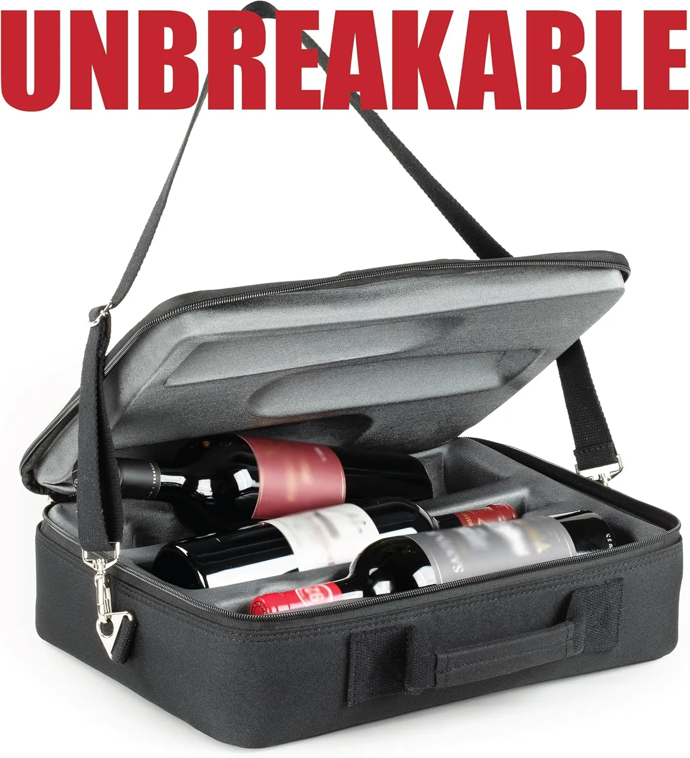 Bag Carrying 3 Bottles of Wine for Travel. Wine Bottles Are UNBREAKABLE When Wine Carrier Bag Is Dropped from Up To 6 Feet. Black Color.