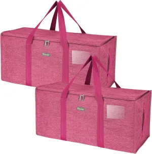 BALEINE Extra Large Storage Tote with Zippers & Carrying Handles, Heavy-Duty Oxford Fabric Moving Bags for Laundry, Space Saving, Storage, 2-Pack, Berry Red
