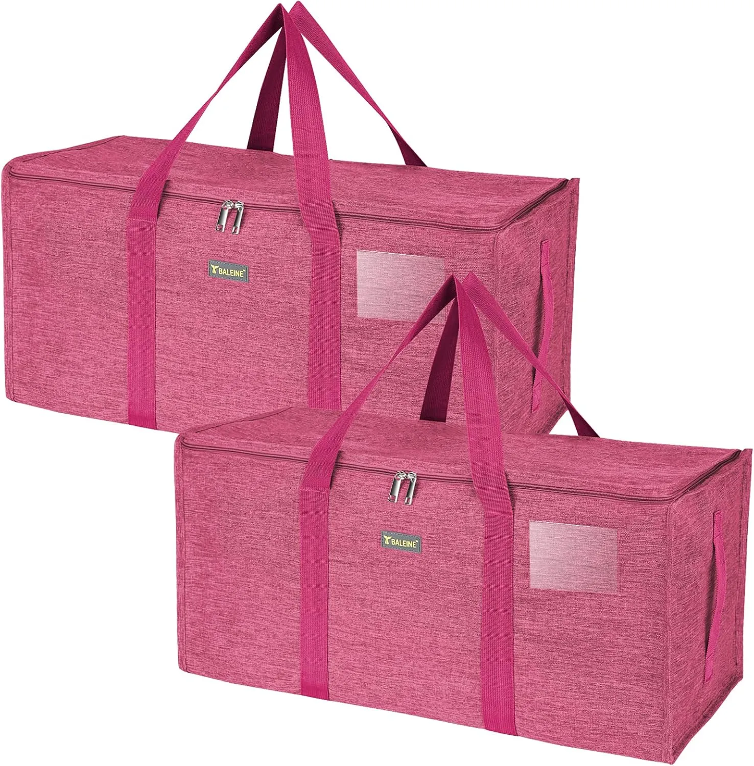 BALEINE Extra Large Storage Tote with Zippers & Carrying Handles, Heavy-Duty Oxford Fabric Moving Bags for Laundry, Space Saving, Storage, 2-Pack, Berry Red