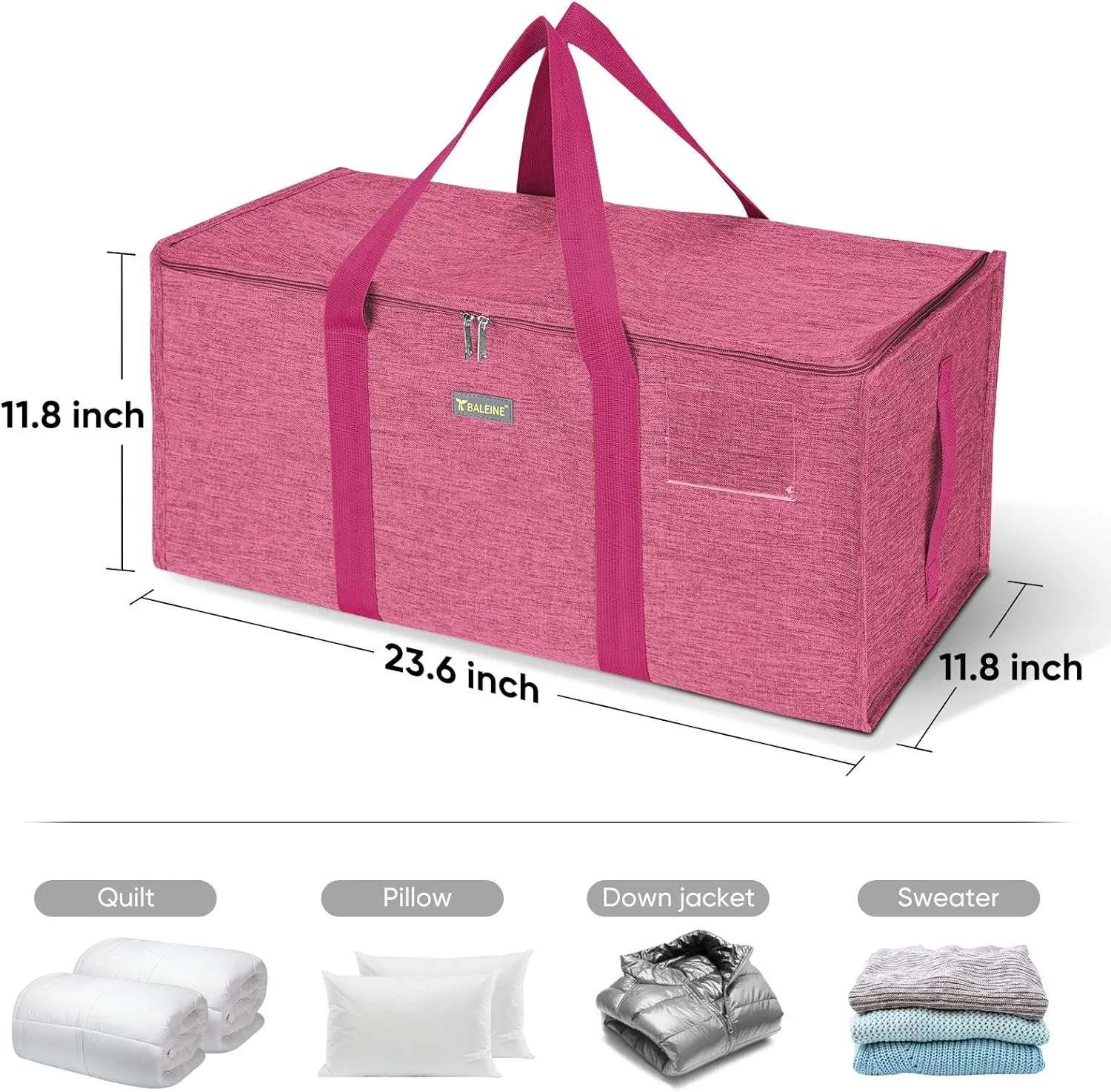 BALEINE Extra Large Storage Tote with Zippers & Carrying Handles, Heavy-Duty Oxford Fabric Moving Bags for Laundry, Space Saving, Storage, Berry Red
