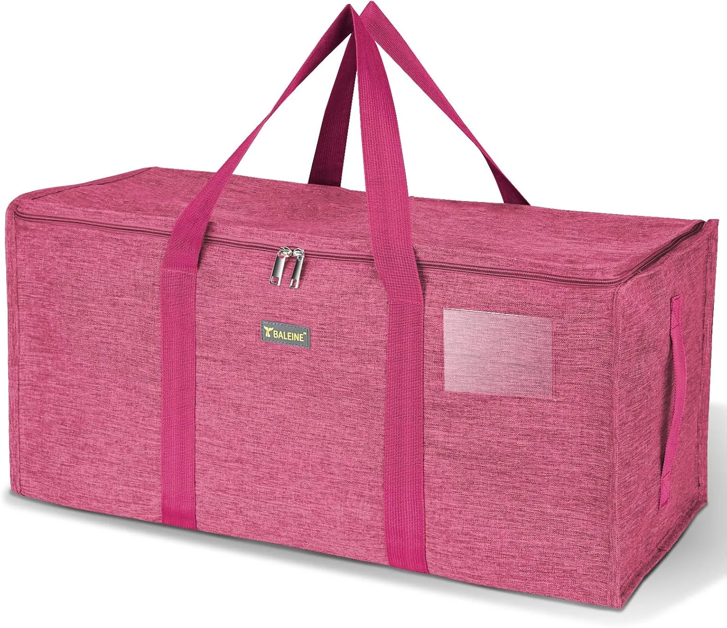 BALEINE Extra Large Storage Tote with Zippers & Carrying Handles, Heavy-Duty Oxford Fabric Moving Bags for Laundry, Space Saving, Storage, Berry Red