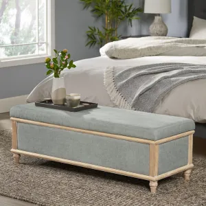 Ball & Cast Upholstered Storage Bench,Linen Fabric End of Bed Foot Stool with Solid Wood Frame&Legs,Storage Footrest Casual Seating W/Safety Hinge,for Entryway,Hallway,Bedroom,Living Room,Bedroom,Gray