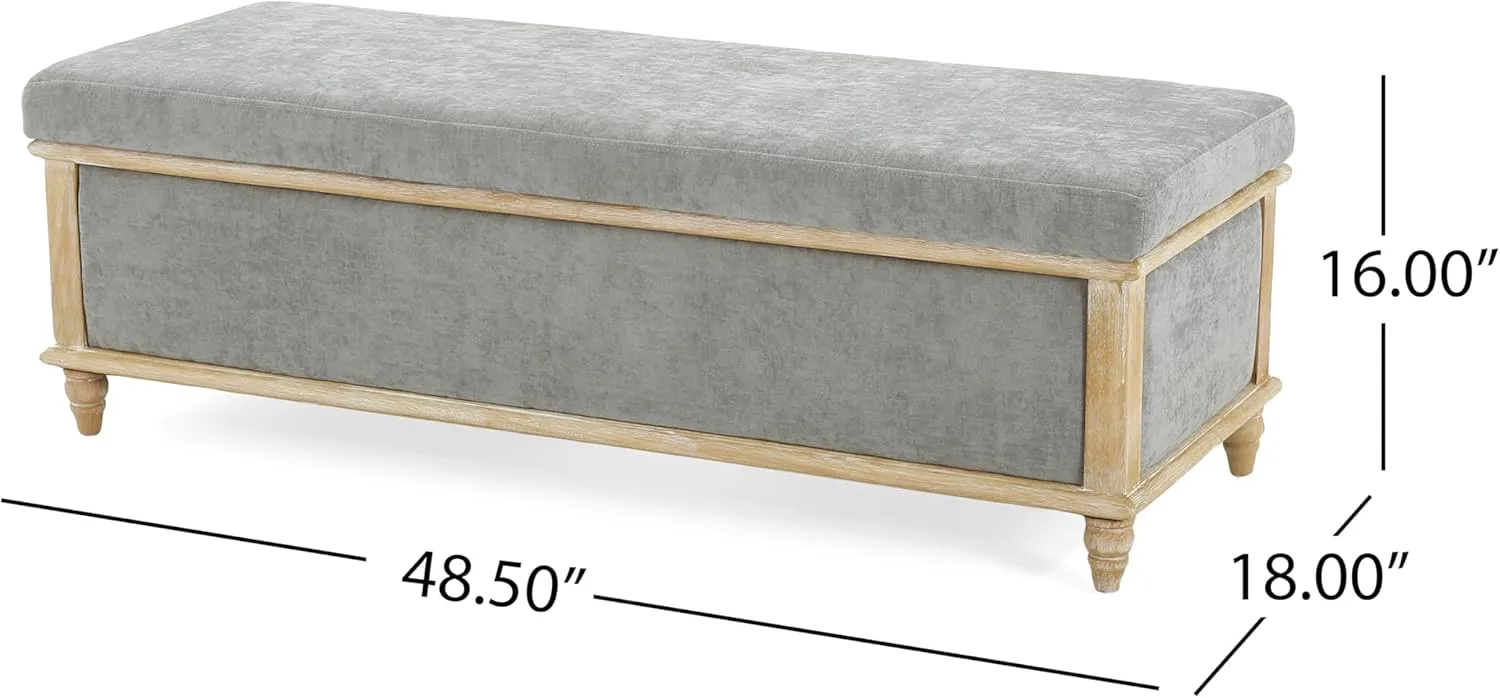 Ball & Cast Upholstered Storage Bench,Linen Fabric End of Bed Foot Stool with Solid Wood Frame&Legs,Storage Footrest Casual Seating W/Safety Hinge,for Entryway,Hallway,Bedroom,Living Room,Bedroom,Gray