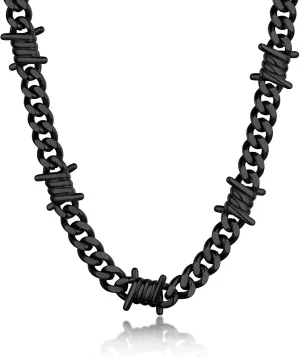 Bandmax Barbed Wire Cuban Necklace for Women Men Stainless Steel/Black Gothic Thorns Skull Choker Necklace Bracelet Punk Jewelry -Gift Packed