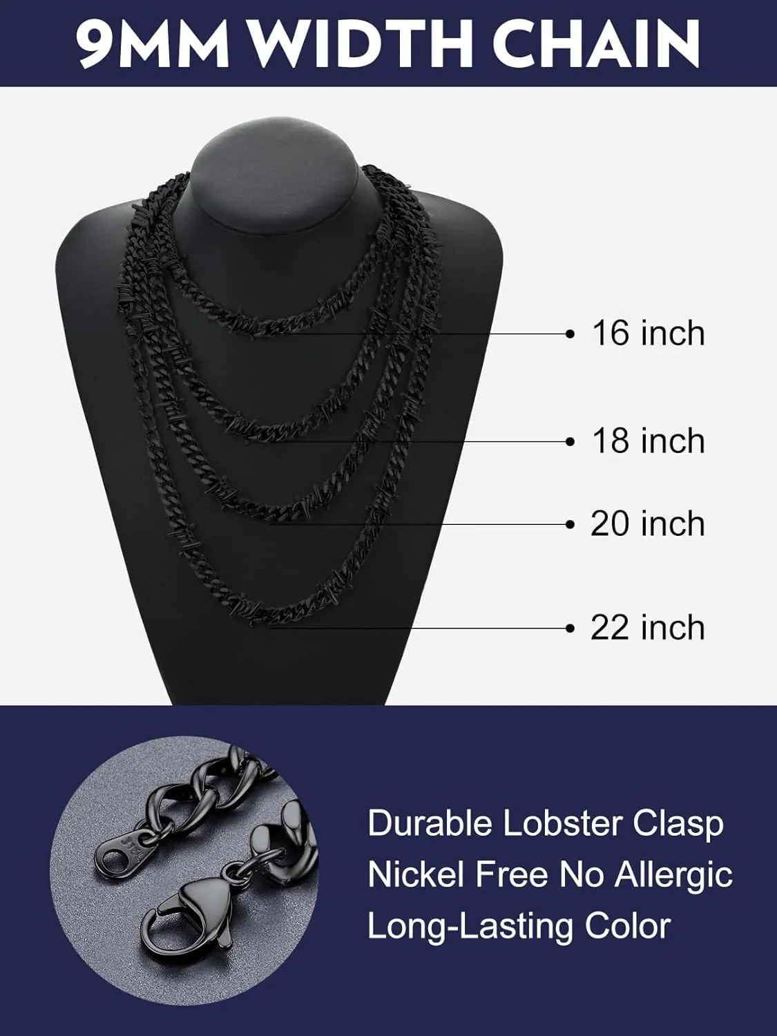 Bandmax Barbed Wire Cuban Necklace for Women Men Stainless Steel/Black Gothic Thorns Skull Choker Necklace Bracelet Punk Jewelry -Gift Packed