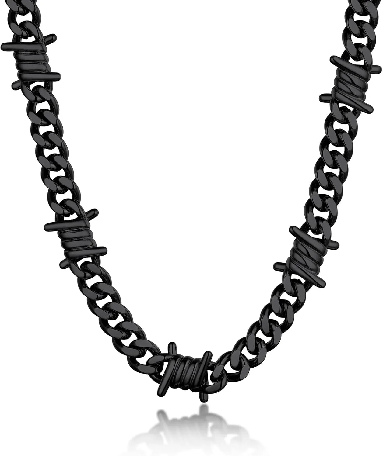 Bandmax Barbed Wire Cuban Necklace for Women Men Stainless Steel/Black Gothic Thorns Skull Choker Necklace Bracelet Punk Jewelry -Gift Packed