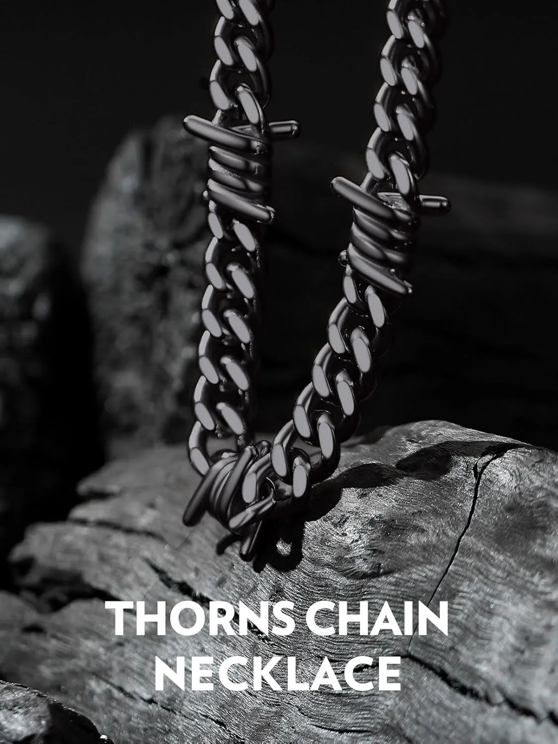 Bandmax Barbed Wire Cuban Necklace for Women Men Stainless Steel/Black Gothic Thorns Skull Choker Necklace Bracelet Punk Jewelry -Gift Packed