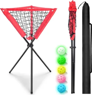 Baseball Softball Portable Batting Tee Practice Ball Caddy,Tennis Pickleball Equipment Basket Holder with Bonus Plastic Training Balls