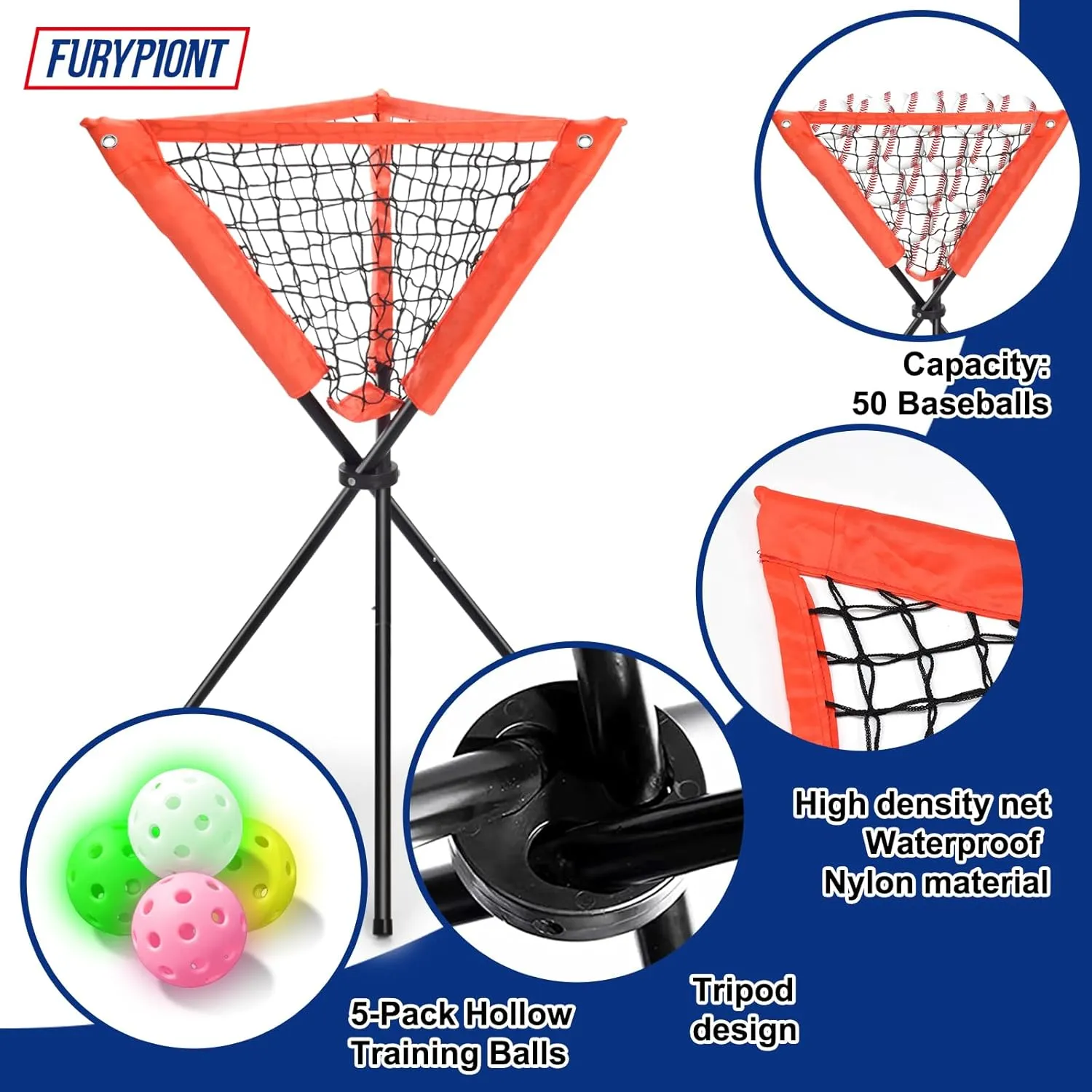 Baseball Softball Portable Batting Tee Practice Ball Caddy,Tennis Pickleball Equipment Basket Holder with Bonus Plastic Training Balls