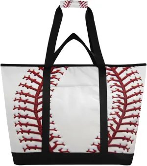 Baseball Stripes Reusable Insulated Lunchbox Cooler Bag, Leakproof Kitchen Grocery Bag Collapsible Portable Cooler Tote Bag for Picnic, Camping, Office, Travel