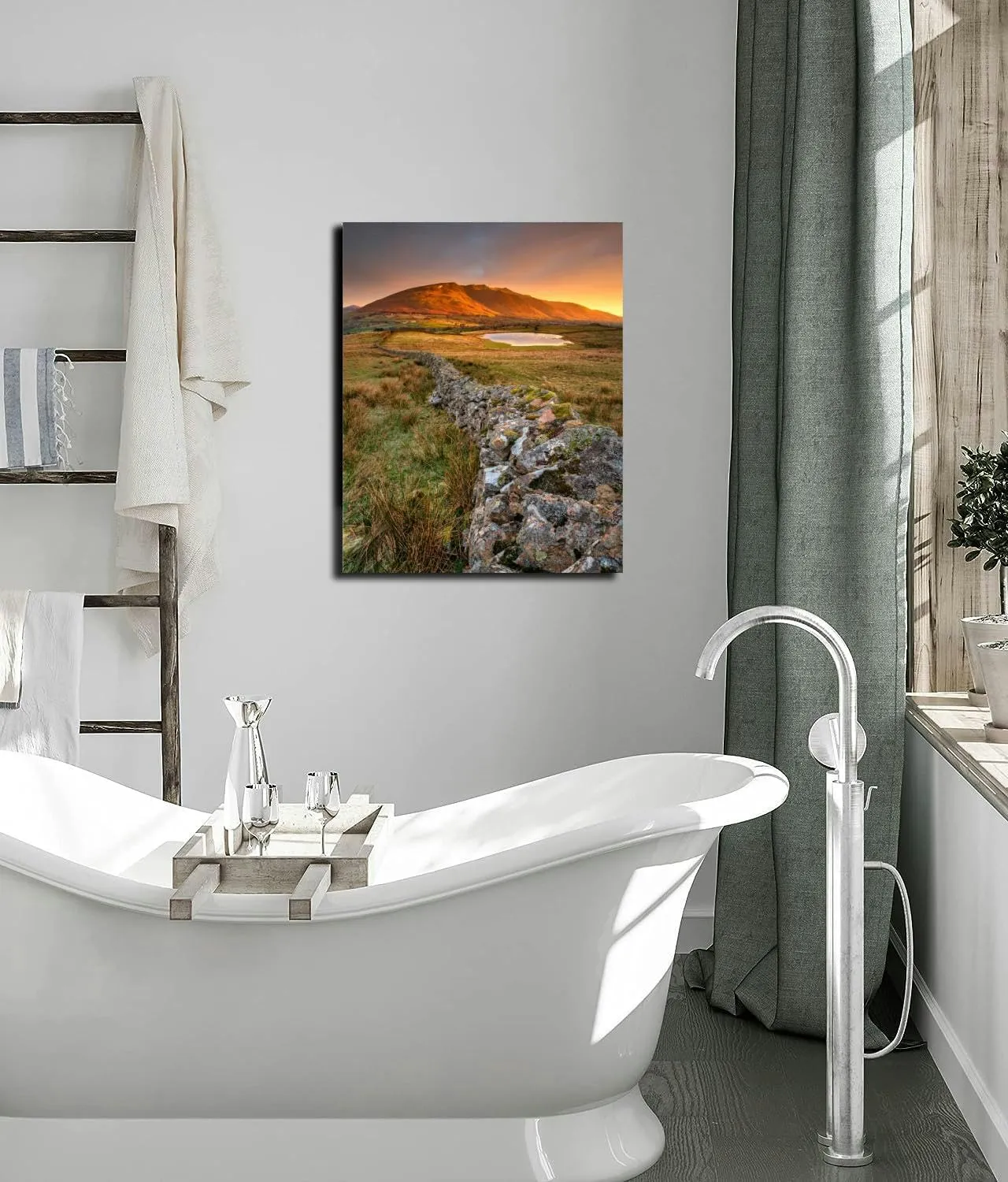 Bathroom Wall Art Decor Bathroom Pictures for Wall Artwork Bright Golden Sunrise Over Mountain Tops The English Lake Framed Canvas Wall Art for Bedroom Dining Room Farmhouse 16"x20"