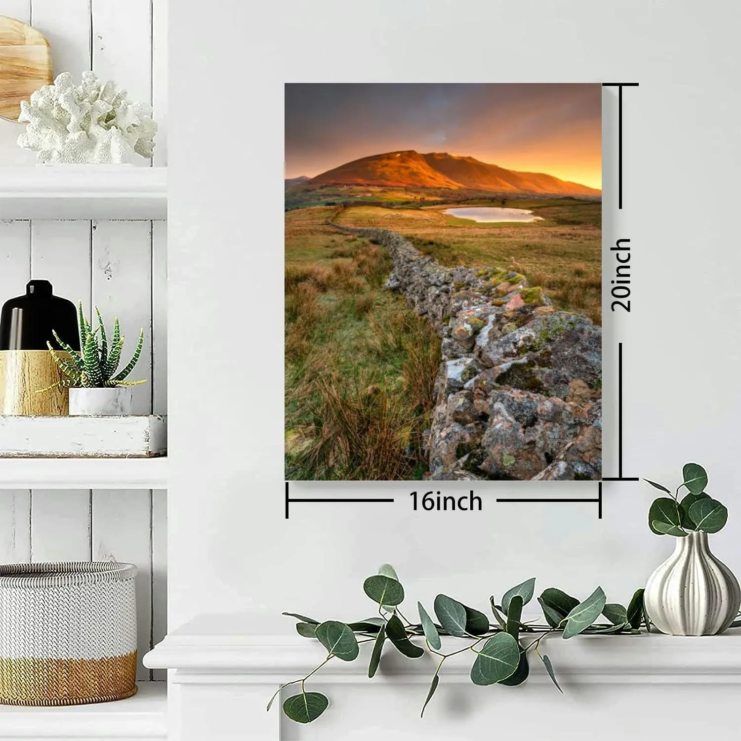 Bathroom Wall Art Decor Bathroom Pictures for Wall Artwork Bright Golden Sunrise Over Mountain Tops The English Lake Framed Canvas Wall Art for Bedroom Dining Room Farmhouse 16"x20"