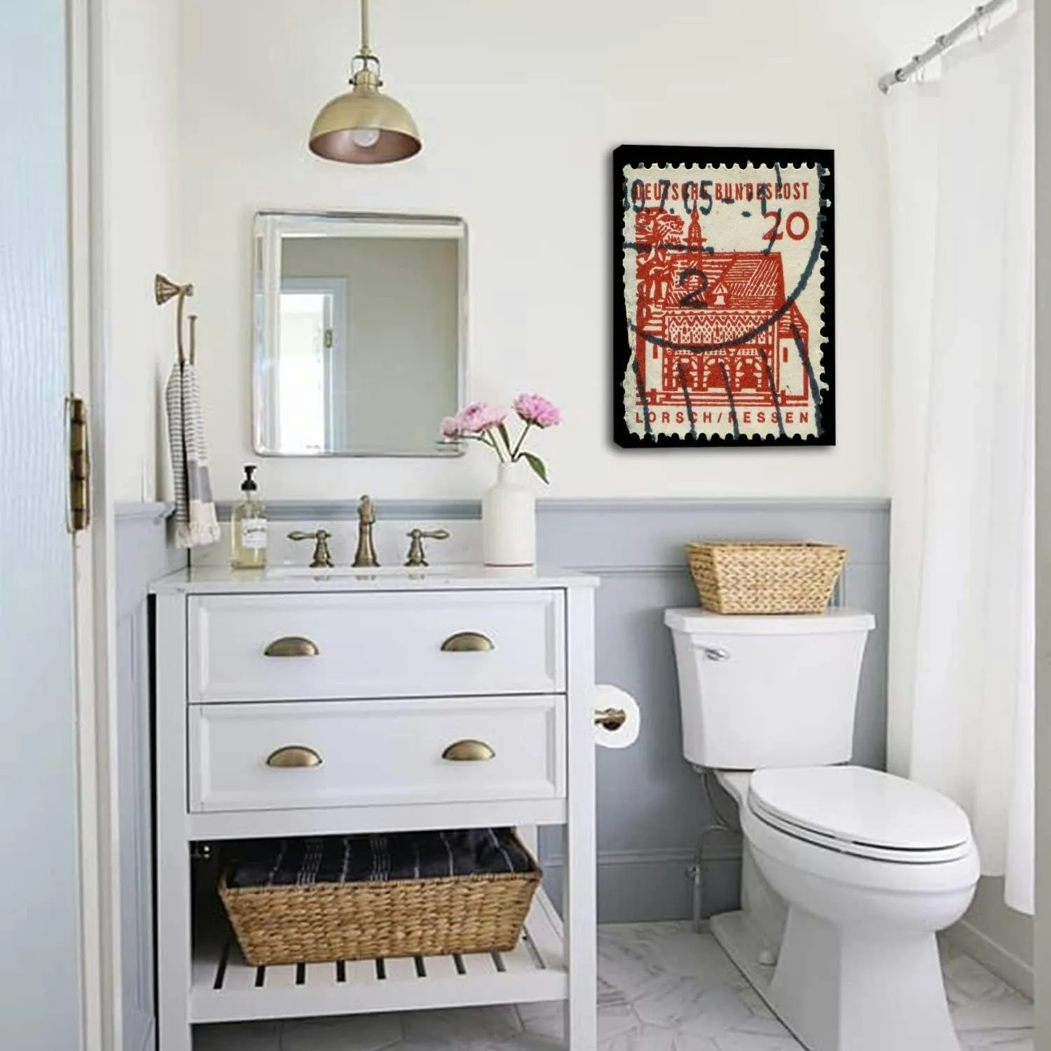 Bathroom Wall Art Decor Bathroom Pictures for Wall Artwork GERMANY stamp : Gatehouse Framed Canvas Wall Art for Bedroom Dining Room Farmhouse 16"x20"