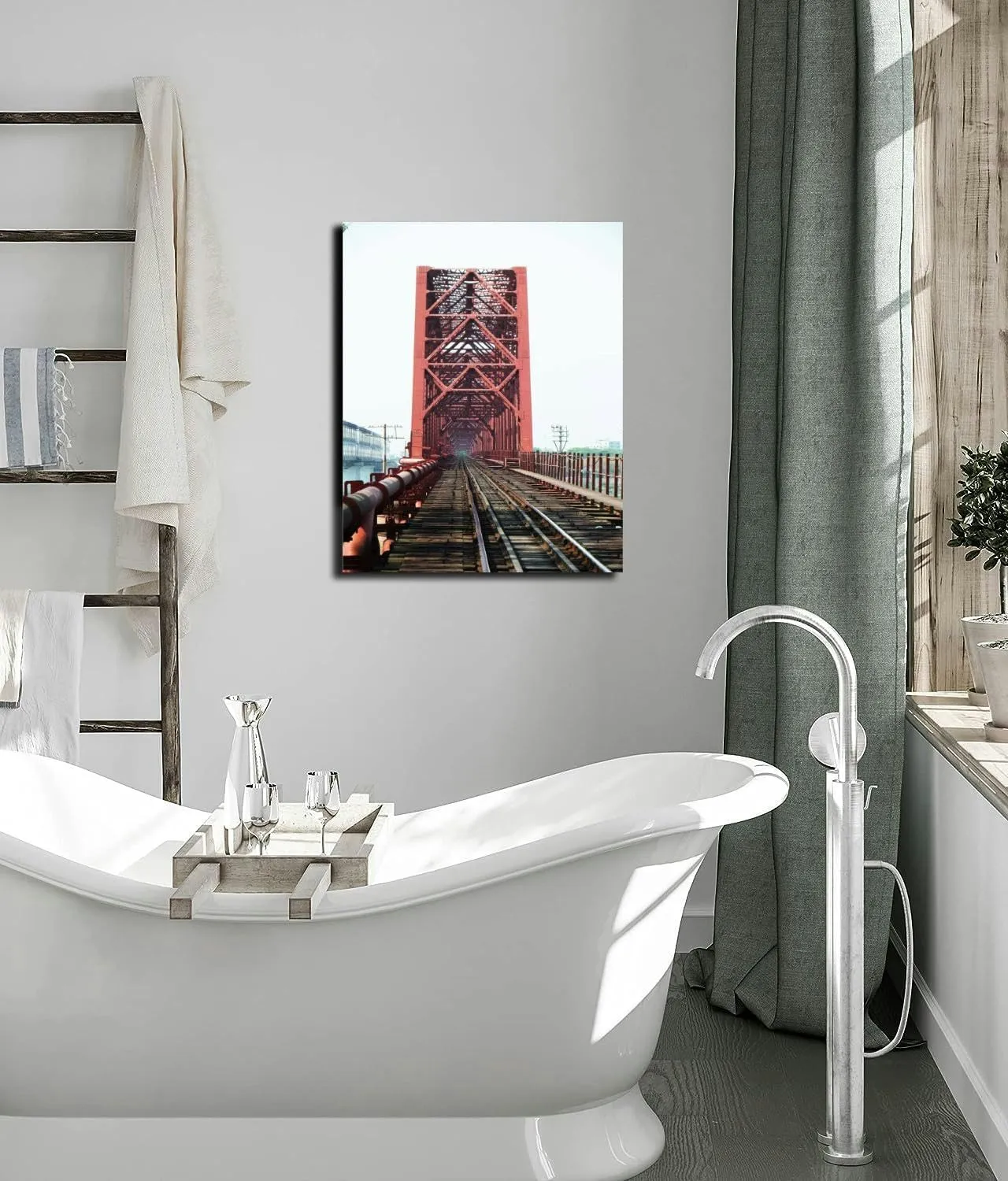Bathroom Wall Art Decor Bathroom Pictures for Wall Artwork Hardinge Bridge Railway Bridge Framed Canvas Wall Art for Bedroom Dining Room Farmhouse 16"x20"