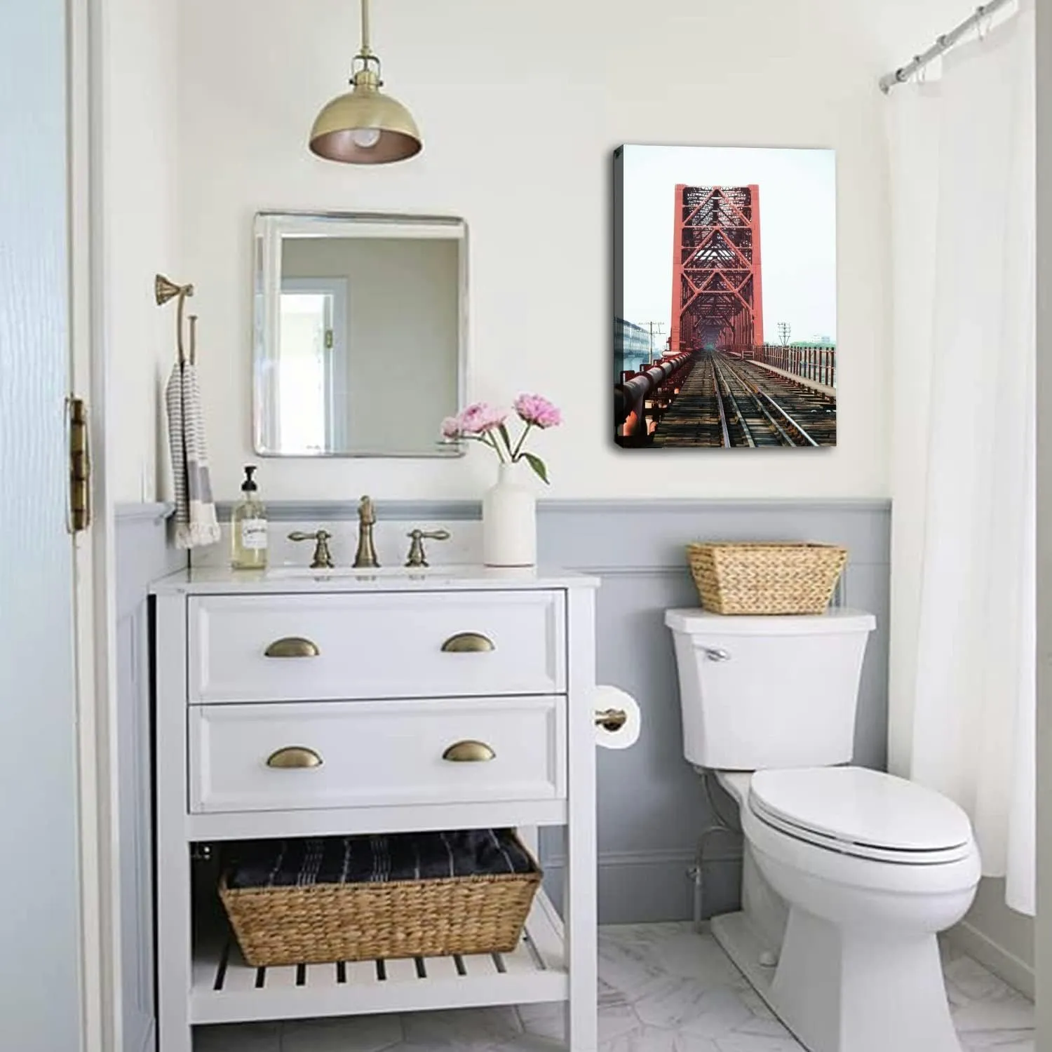 Bathroom Wall Art Decor Bathroom Pictures for Wall Artwork Hardinge Bridge Railway Bridge Framed Canvas Wall Art for Bedroom Dining Room Farmhouse 16"x20"