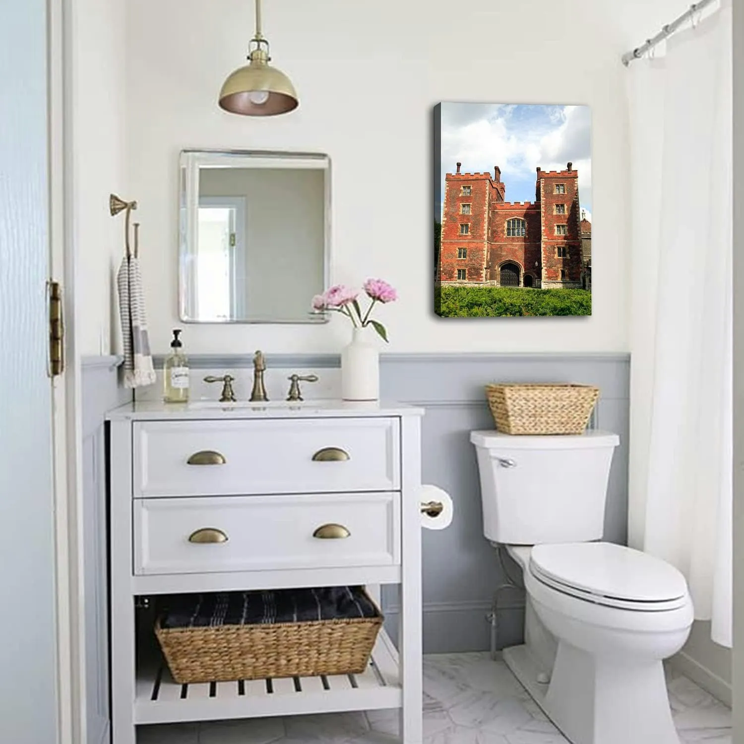 Bathroom Wall Art Decor Bathroom Pictures for Wall Artwork Morton's Tower Gatehouse Palace Framed Canvas Wall Art for Bedroom Dining Room Farmhouse 16"x20"