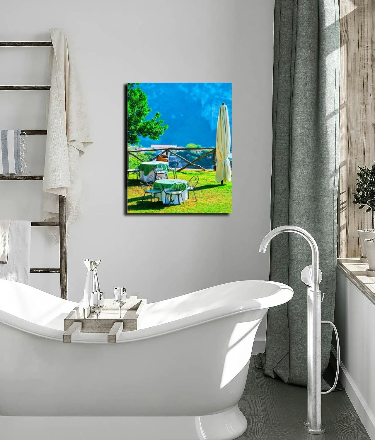 Bathroom Wall Art Decor Bathroom Pictures for Wall Artwork Open air street restaurant village reflex Framed Canvas Wall Art for Bedroom Dining Room Farmhouse 16"x20"