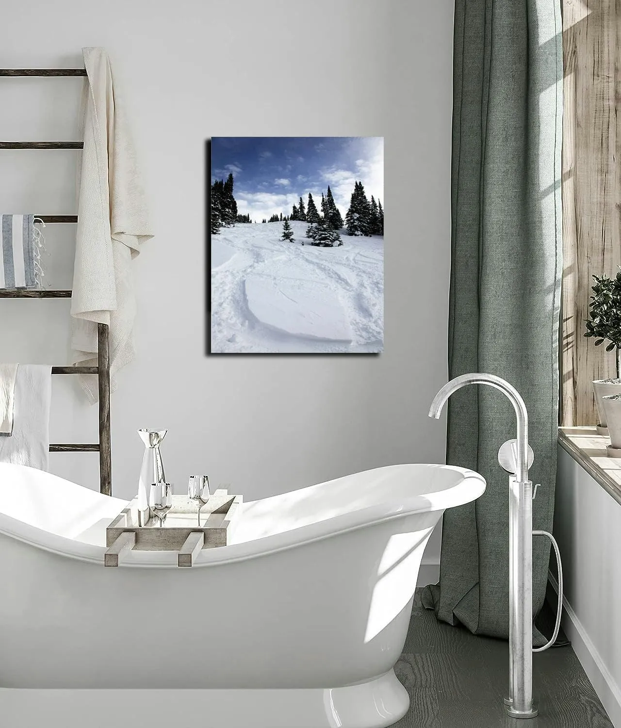 Bathroom Wall Art Decor Bathroom Pictures for Wall Artwork Ski Fresh Tracks Powder Snow Framed Canvas Wall Art for Bedroom Dining Room Farmhouse 16"x20"