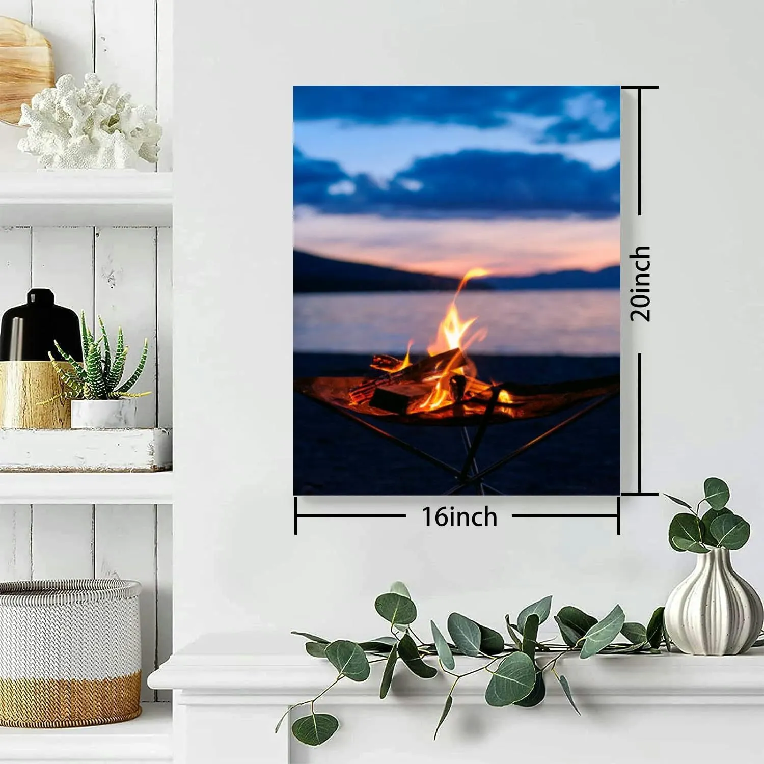 Bathroom Wall Art Decor Bathroom Pictures for Wall Artwork Vertical bonfire time starting at dusk at lakeside camp Framed Canvas Wall Art for Bedroom Dining Room Farmhouse 16"x20"