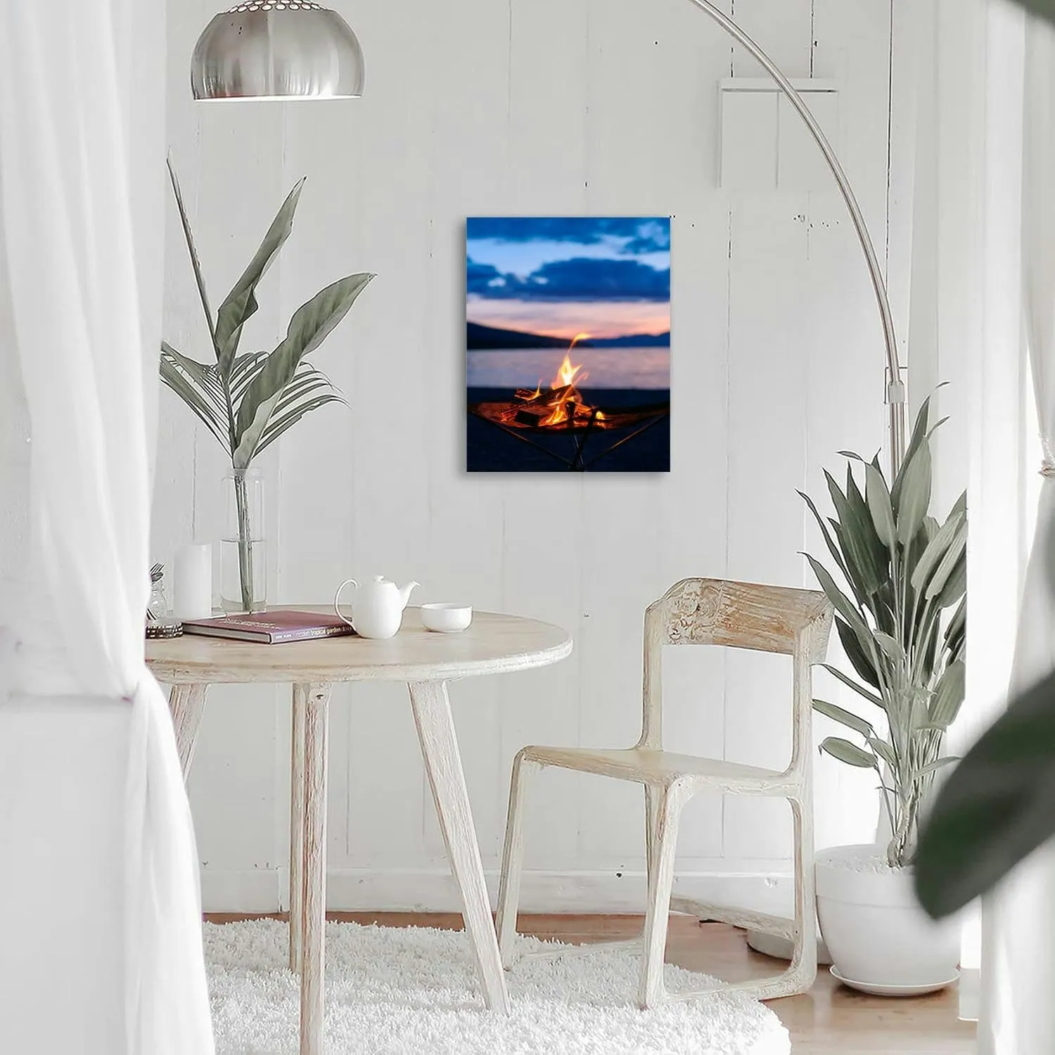 Bathroom Wall Art Decor Bathroom Pictures for Wall Artwork Vertical bonfire time starting at dusk at lakeside camp Framed Canvas Wall Art for Bedroom Dining Room Farmhouse 16"x20"