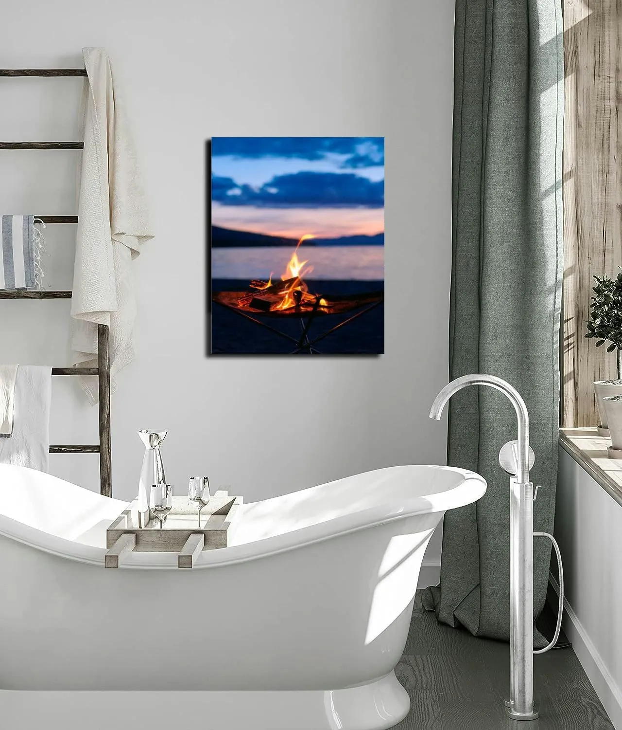 Bathroom Wall Art Decor Bathroom Pictures for Wall Artwork Vertical bonfire time starting at dusk at lakeside camp Framed Canvas Wall Art for Bedroom Dining Room Farmhouse 16"x20"