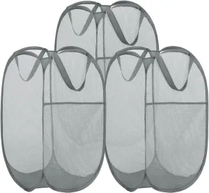 BATTOO 3 Pack Collapsible Laundry Basket Strong Mesh Pop Up Laundry Hamper for Laundry Foldable Hampers with Side Pocket Reinforced Handles for Bathroom, Kids Room, College Dorm or Travel Grey