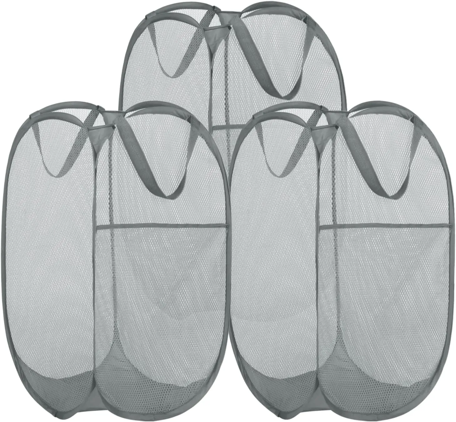 BATTOO 3 Pack Collapsible Laundry Basket Strong Mesh Pop Up Laundry Hamper for Laundry Foldable Hampers with Side Pocket Reinforced Handles for Bathroom, Kids Room, College Dorm or Travel Grey