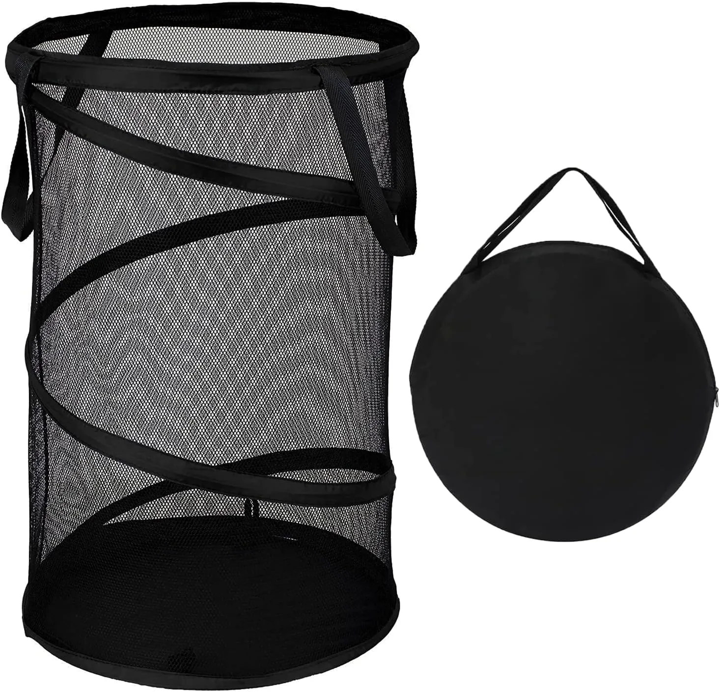 BATTOO Large Collapsible Laundry Basket Foldable Mesh Pop Up Hamper with Handles for Laundry Room, Bathroom, Kids Room, College Dorm, Travel, Storage Organizer Black