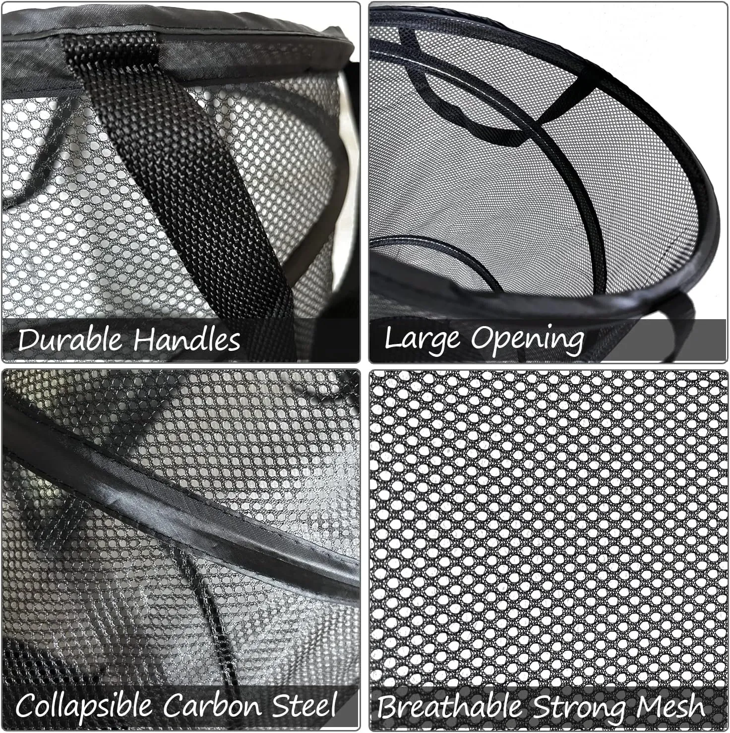 BATTOO Large Collapsible Laundry Basket Foldable Mesh Pop Up Hamper with Handles for Laundry Room, Bathroom, Kids Room, College Dorm, Travel, Storage Organizer Black