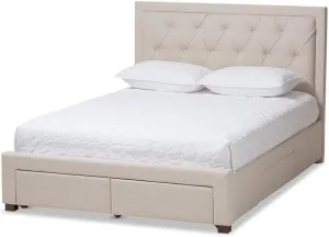 Baxton Studio Aurelie Tufted Queen Storage Platform Bed in Light Beige