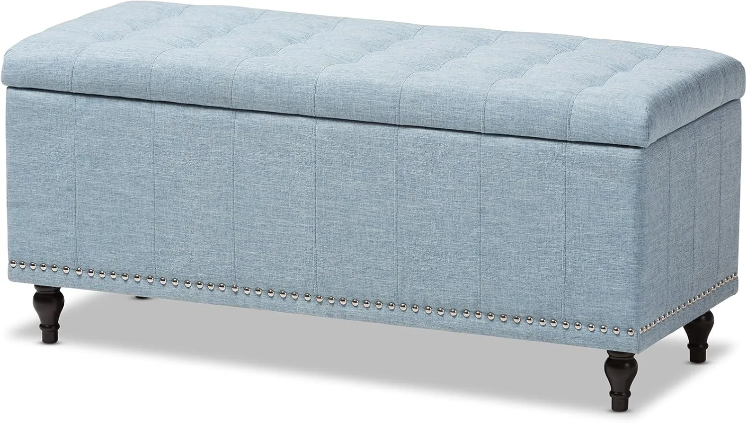 Baxton Studio Sherell Modern Classic Fabric Upholstered Button-tufting Storage Ottoman Bench, Light Blue