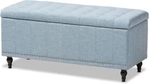 Baxton Studio Sherell Modern Classic Fabric Upholstered Button-tufting Storage Ottoman Bench, Light Blue