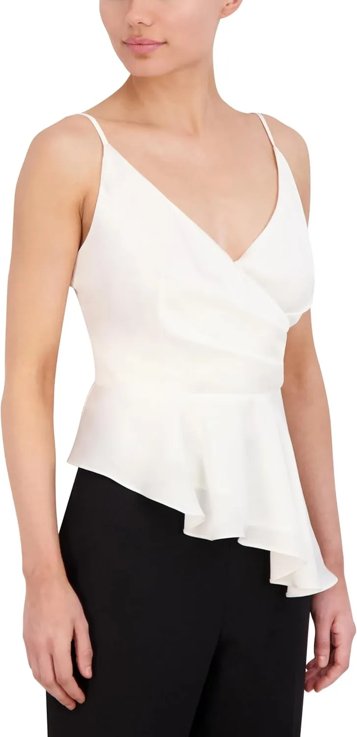BCBGMAXAZRIA Women's Sleeveless Surplice Neck Peplum Top