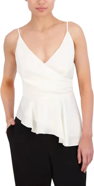 BCBGMAXAZRIA Women's Sleeveless Surplice Neck Peplum Top