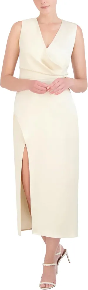 BCBGMAXAZRIA Women's Sleeveless Surplice Neck Satin Maxi Dress