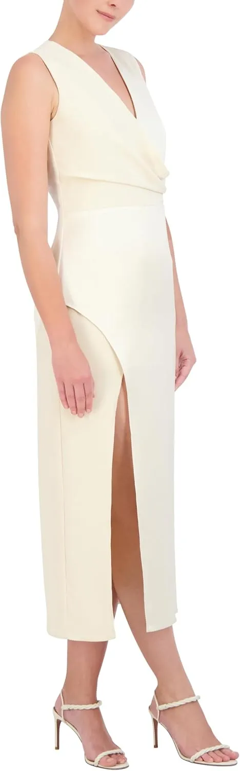 BCBGMAXAZRIA Women's Sleeveless Surplice Neck Satin Maxi Dress