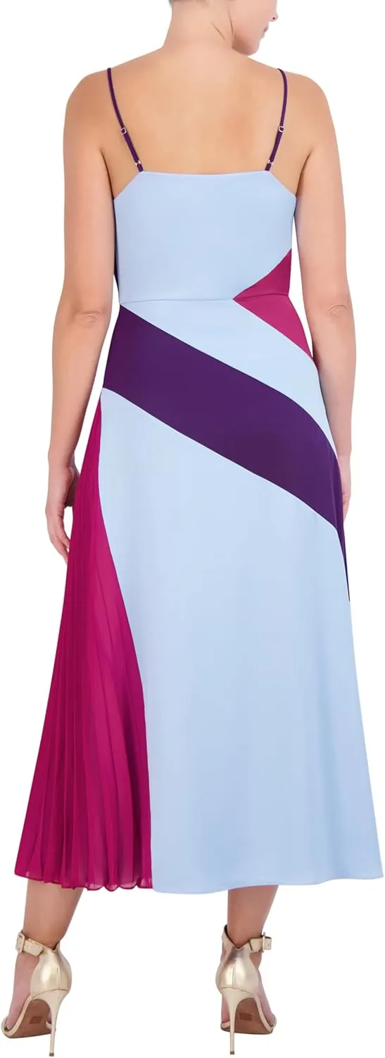 BCBGMAXAZRIA Women's Sleeveless V Neck Color Blocked Maxi Dress