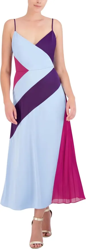 BCBGMAXAZRIA Women's Sleeveless V Neck Color Blocked Maxi Dress