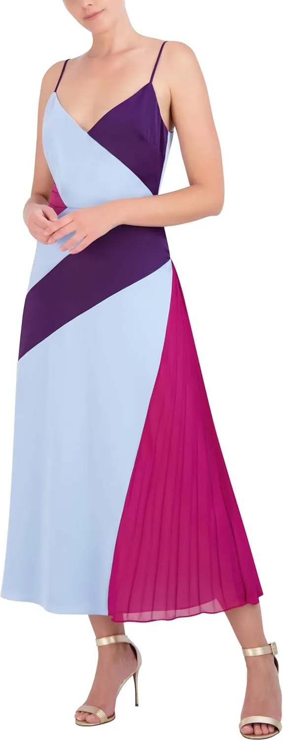 BCBGMAXAZRIA Women's Sleeveless V Neck Color Blocked Maxi Dress