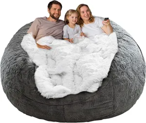 Bean Bag Chair Cover Without Filler,Big Round Soft Fluffy PV Velvet Washable Bean Bag Lazy Sofa Bed Cover for Adults,Living Room Bedroom Furniture Outside,6ft dark grey(No Filler)