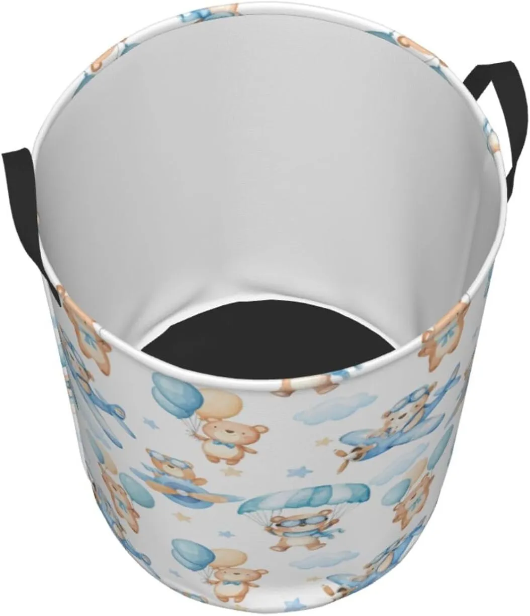 Bear Blue Hamper Blue Laundry Baskets 45l Large Bear Pilot Kid Boy Girl Laundry Hamper Hot Air Balloon Gift Basket Animal Laundry Baskets With Handle Collapsible Clothes Toy Storage Basket