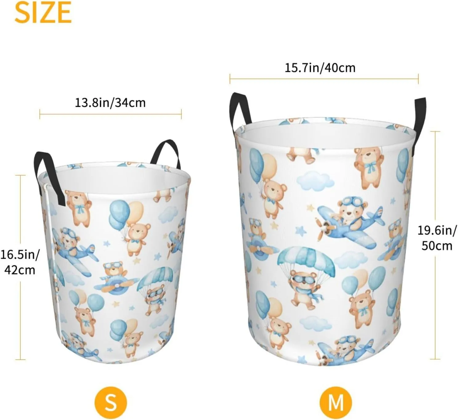 Bear Blue Hamper Blue Laundry Baskets 45l Large Bear Pilot Kid Boy Girl Laundry Hamper Hot Air Balloon Gift Basket Animal Laundry Baskets With Handle Collapsible Clothes Toy Storage Basket
