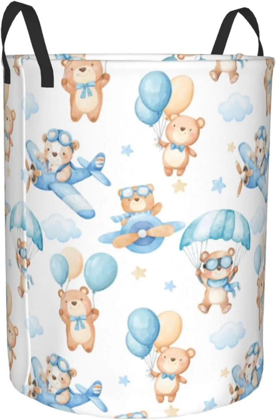 Bear Blue Hamper Blue Laundry Baskets 45l Large Bear Pilot Kid Boy Girl Laundry Hamper Hot Air Balloon Gift Basket Animal Laundry Baskets With Handle Collapsible Clothes Toy Storage Basket