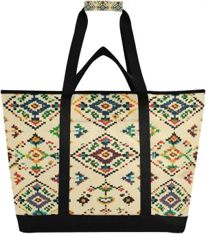 Beautiful Ethnic Embroidery Reusable Insulated Lunchbox Cooler Bag, Leakproof Kitchen Grocery Bag Collapsible Portable Cooler Tote Bag for Picnic, Camping, Office, Travel